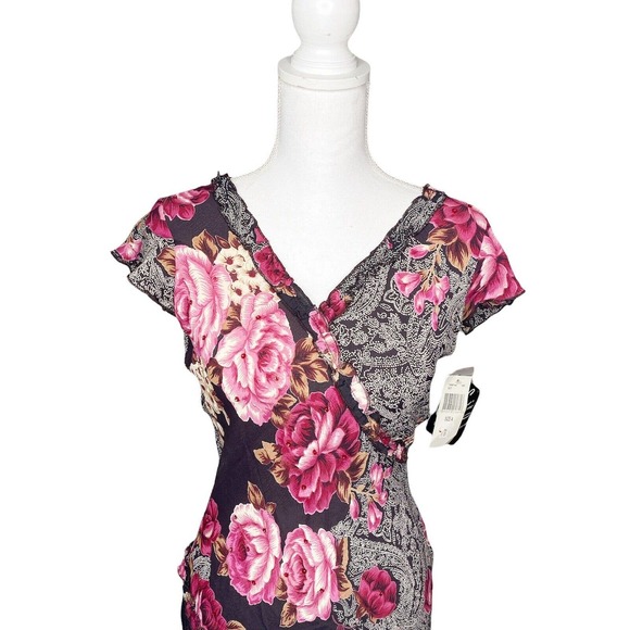 CDC Rampage Jr Sz 4 Fit & Flare Midi Dress Pink Floral Flutter Sleeve V Neck - Picture 3 of 11